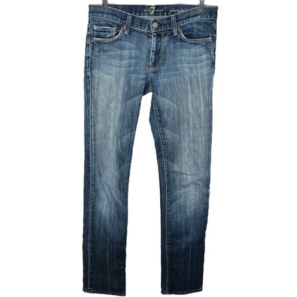 7 For All Mankind Straight Leg Denim Jeans sz 27 * 7FAM Medium Faded Wash Seven - Picture 1 of 7